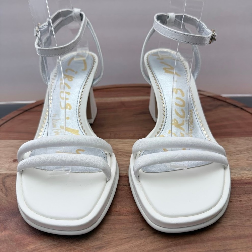 Circus NY by Sam Edelman Wmns 7.5M Holly White Block Heel Ankle Strap Sandals - Picture 2 of 9